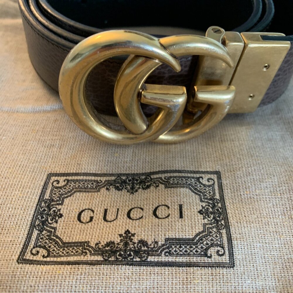 Gucci Double G Belt – Black/brown Leather with Antique Brass Buckle